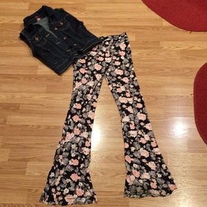 High waist aero bell bottom leggings+denim